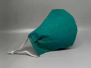 Solid and Bold Deep Teal. Gray filter pocket. Fabric enclosed nose wire. Comfy adjustable gray elastic earloops. 